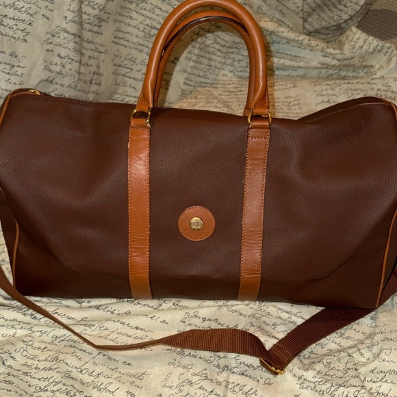 Valentino Handbags - VALENTINO TRAVEL BAG IN CHOC & TAN W. GOLD ACCENTS & ROLLED LEATHER HANDLES